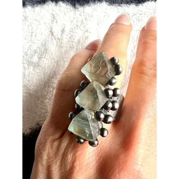 333 Portal Octahedron Fluorite Statement Ring - Picture 1 of 7